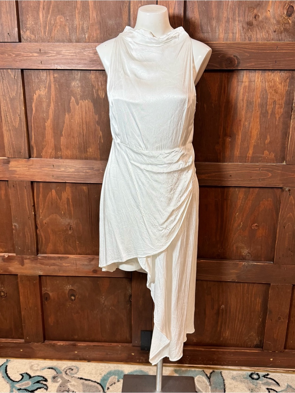 Elliatt White Asymmetrical Draped Sleeveless Dress